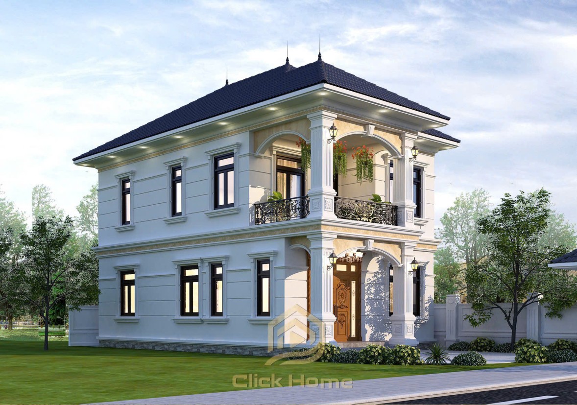 Mẫu ngoại thất nhà mái Nhật 2 tầng hiện đại của anh Quý tại Hưng Yên với chi phí đầu tư 1.5 tỷ đồng do Click Home thiết kế thi công trọn gói.