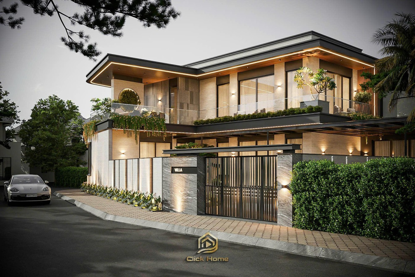 Mẫu villa 2 tầng mái Nhật hiện đại này được xây dựng theo phong cách tối giản, tập trung vào công năng sử dụng và trải nghiệm sống.