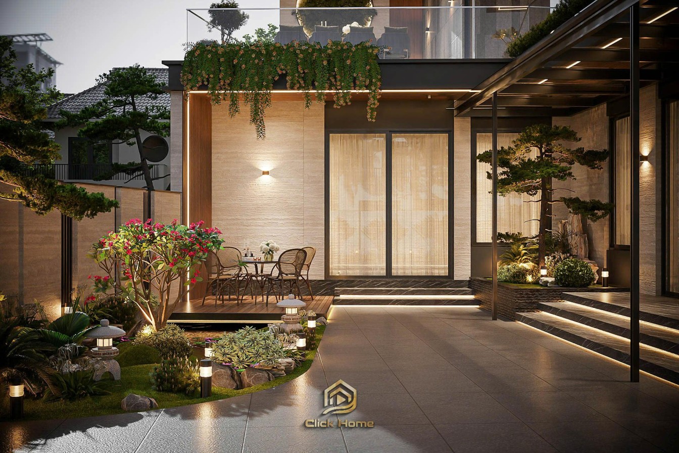 Tiểu cảnh mẫu villa 2 tầng mái Nhật hiện đại