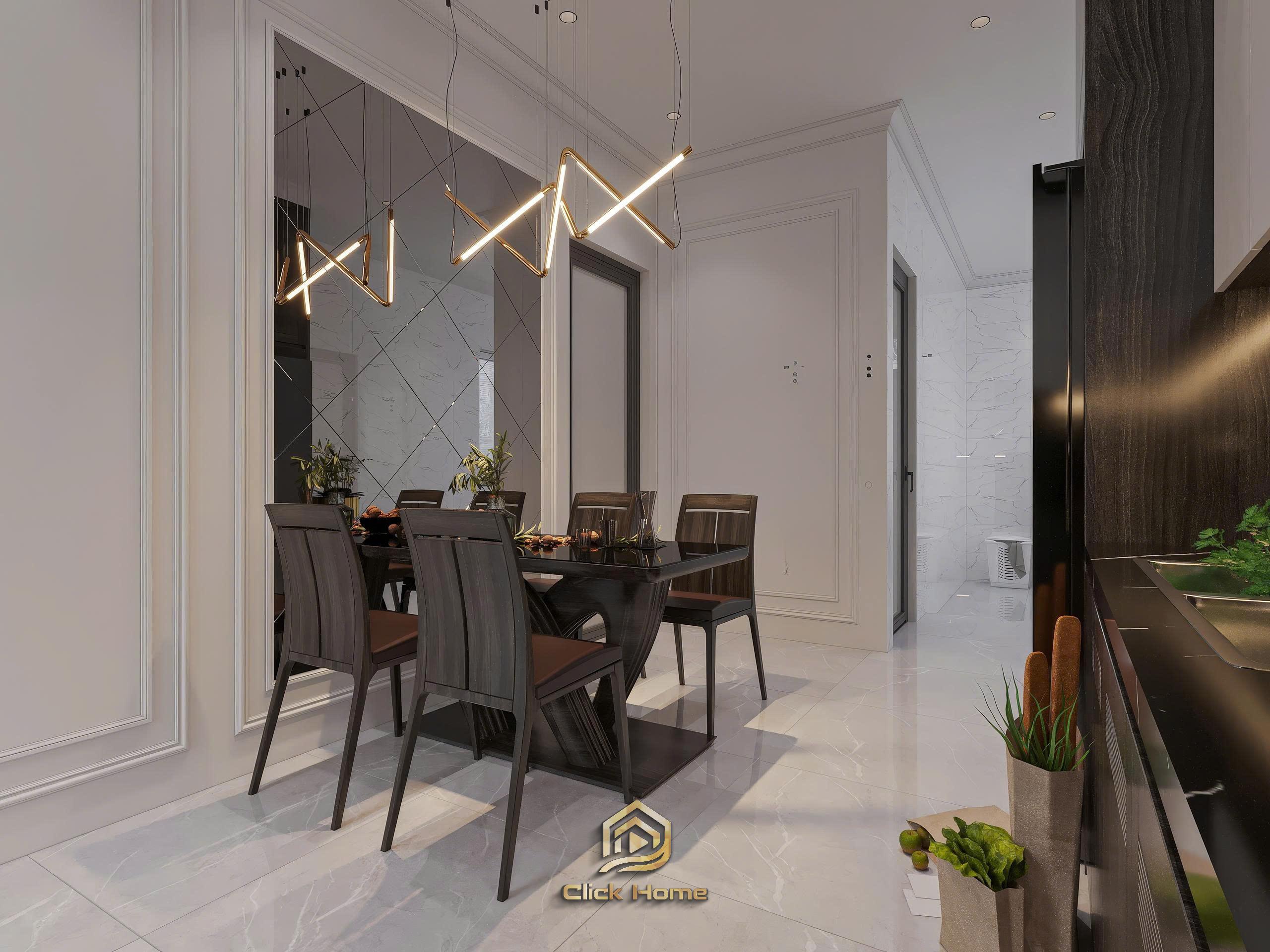 Mẫu nội thất phòng bếp ăn biệt thự Vinhomes Cổ Loa thiết kế không gian mở, đầy đủ tiện nghi cao cấp.