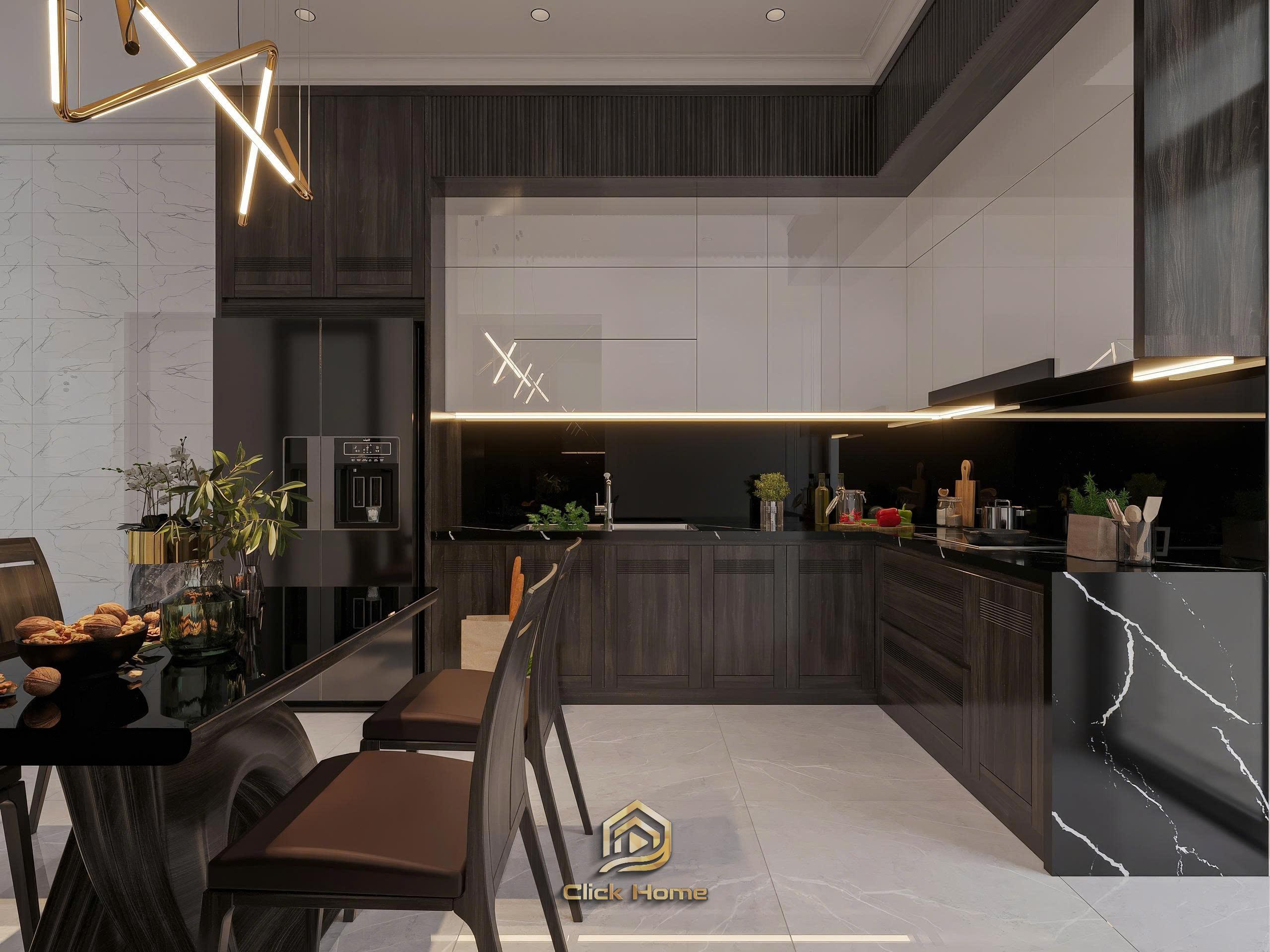 Nội thất phòng bếp ăn biệt thự Vinhomes Cổ Loa.