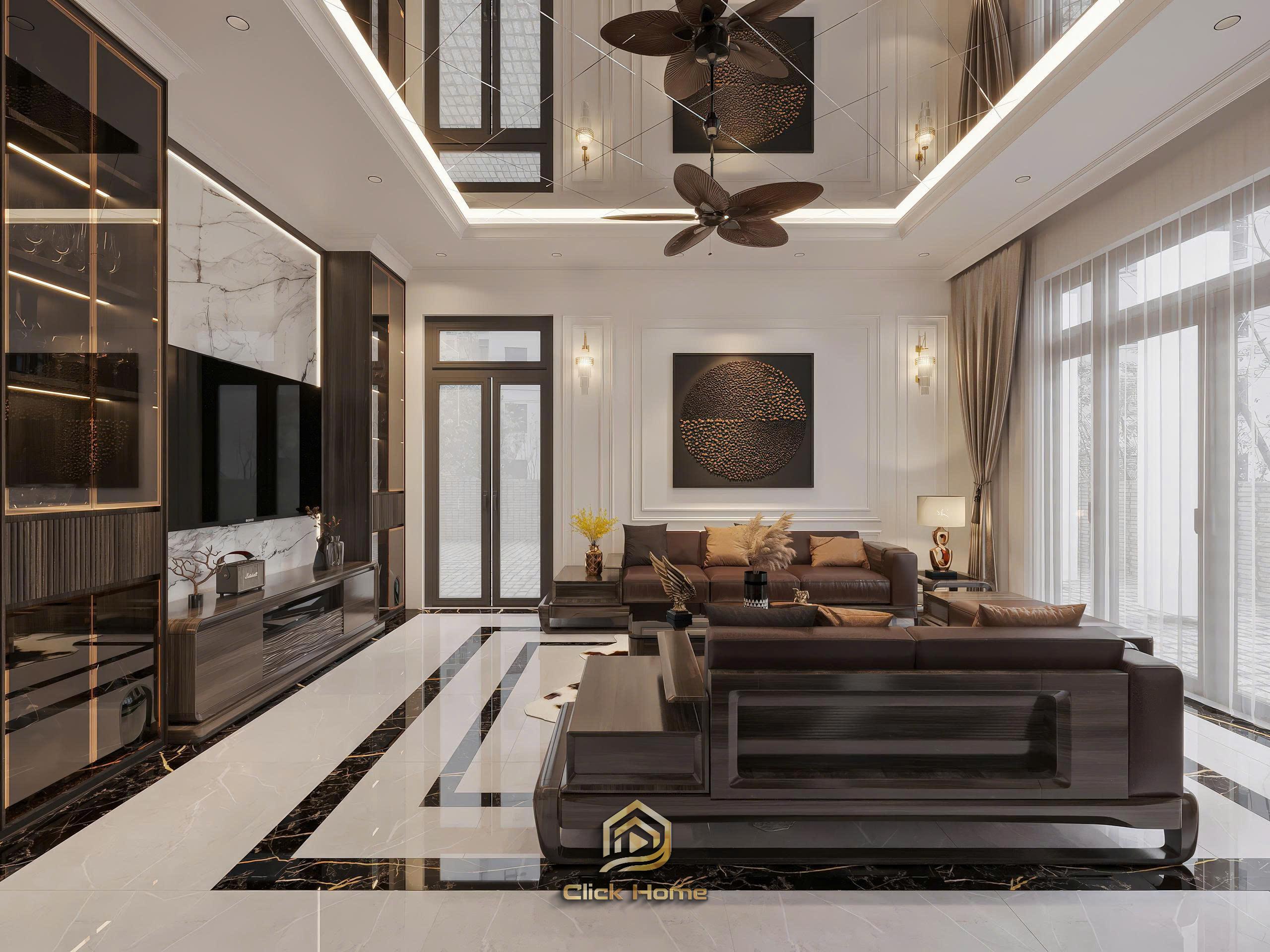 Phối cảnh 3D thiết kế nội thất phòng bếp biệt thự hiện đại, đẳng cấp.