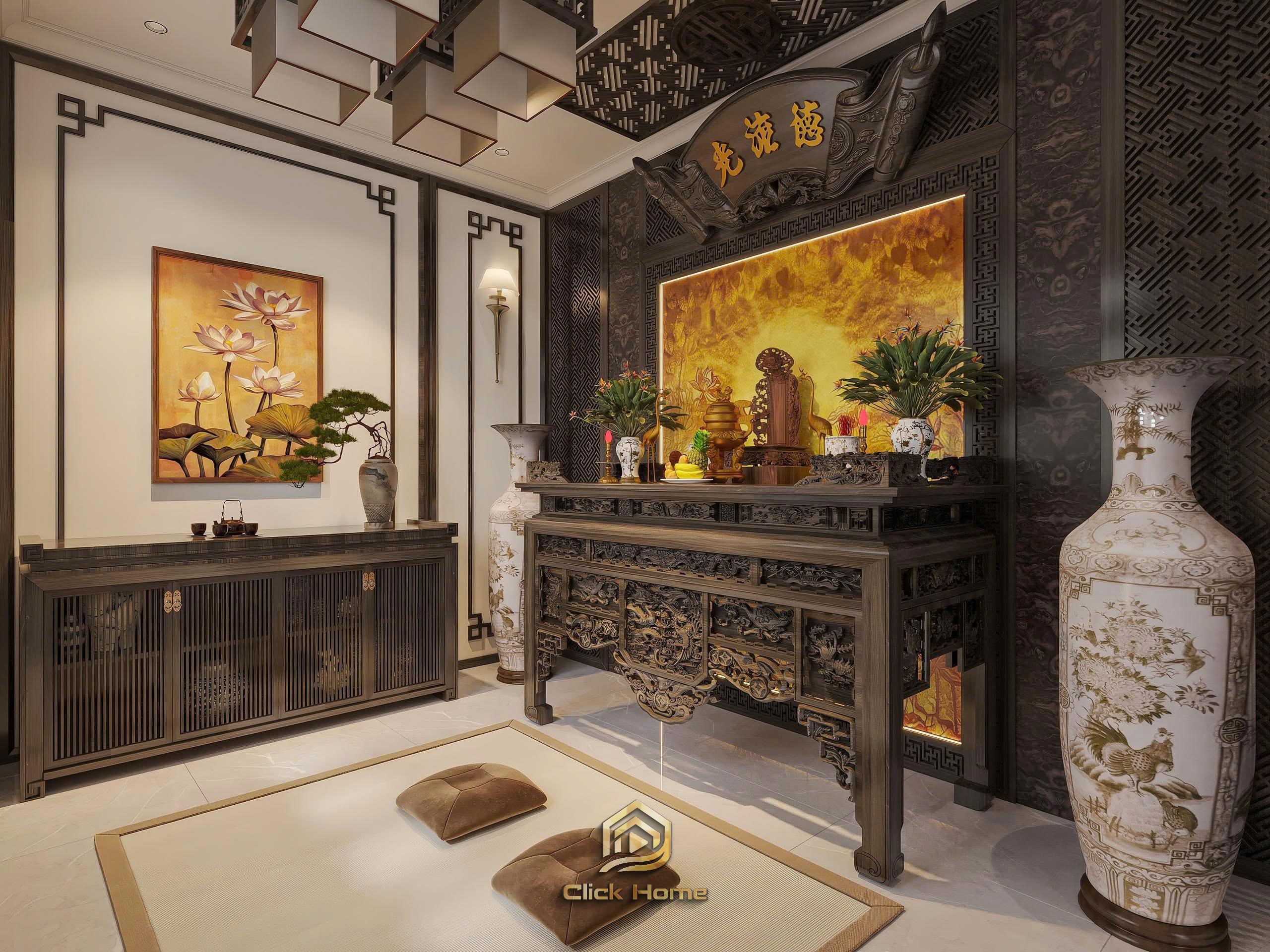 Nội thất phòng thờ biệt thự hiện đại Vinhomes Cổ Loa.