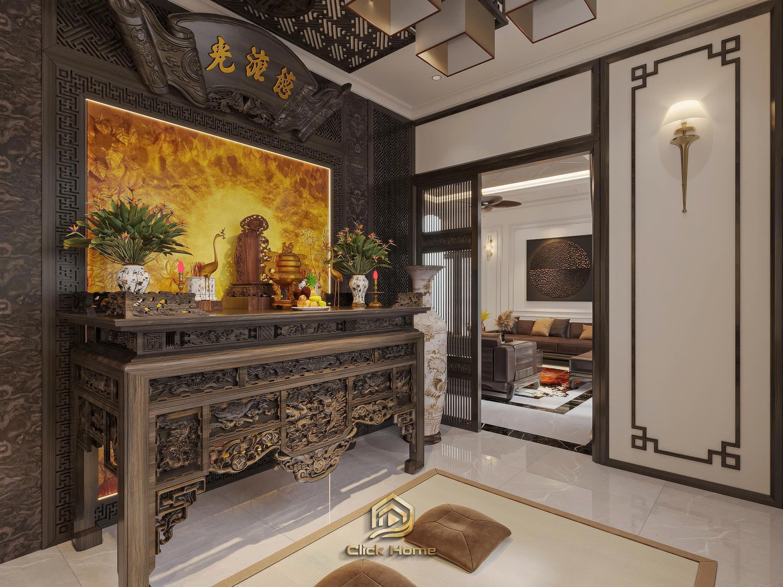 Thiết kế phòng thờ biệt thự hiện đại, đẳng cấp với nội thất gỗ tự nhiên cao cấp tại Vinhomes Cổ Loa