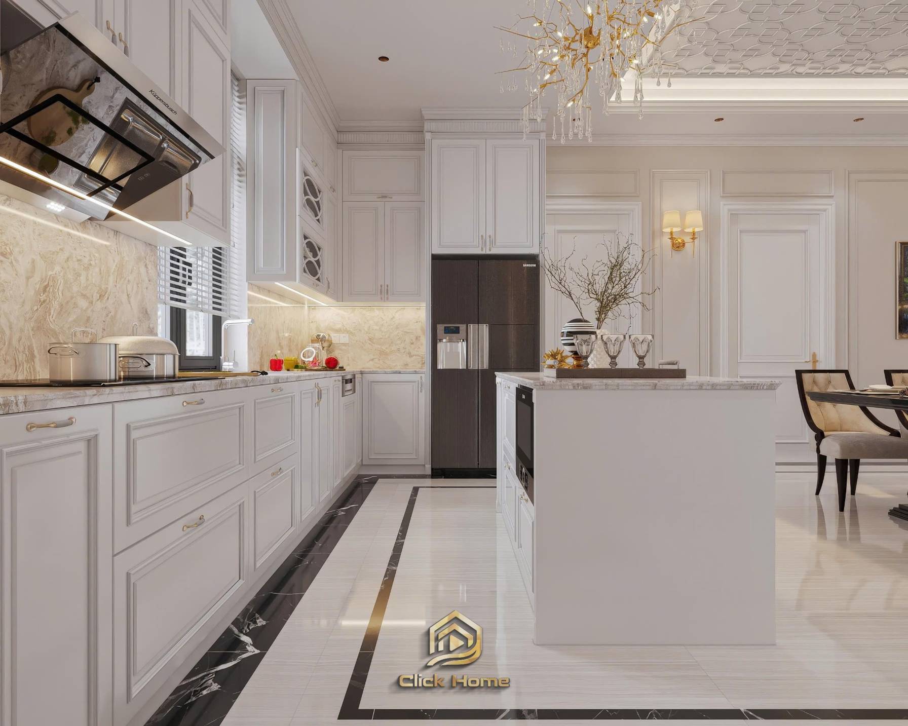 Ý tưởng thiết kế nội thất nhà bếp biệt thự rộng rãi, tiện nghi và chuẩn phong thủy.