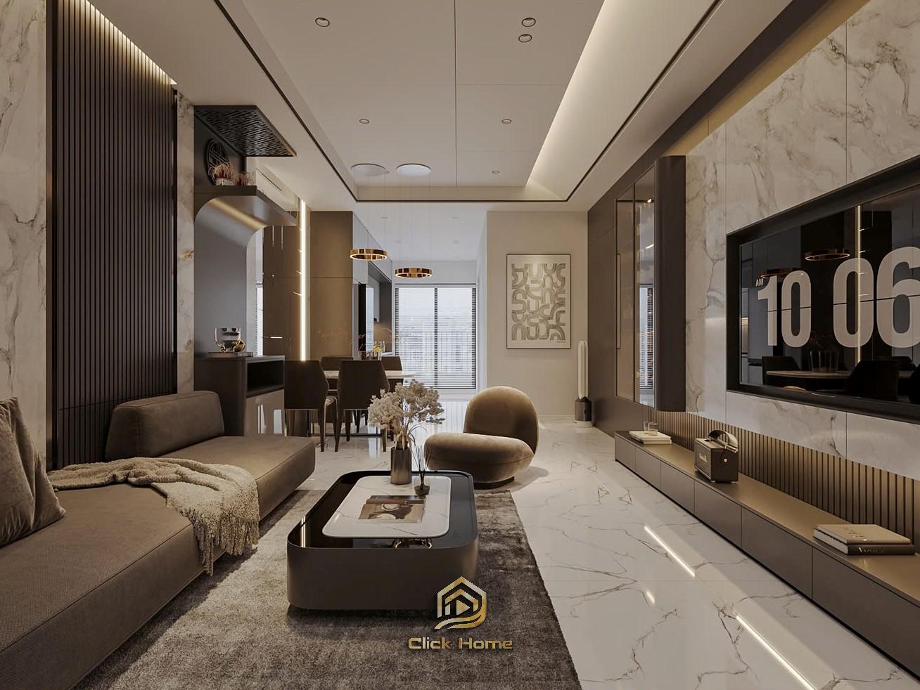 Thiết kế nội thất phòng khách chung cư hiện đại, tối ưu công năng và ánh sáng.
