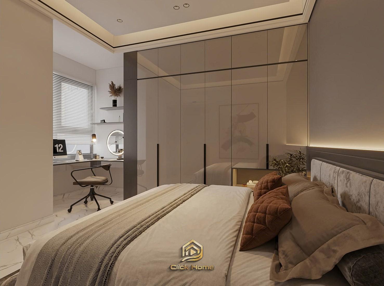Ý tưởng bố trí nội thất phòng ngủ chung cư hiện đại, tối ưu diện tích và đầy đủ tiện nghi.