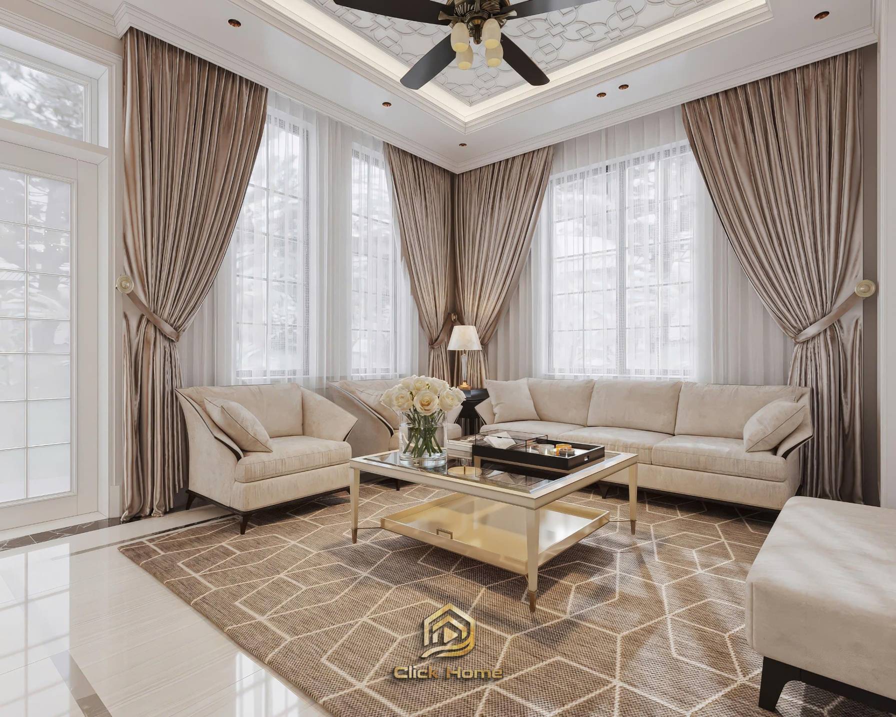 Ý tưởng thiết kế nội thất phòng khách sang trọng, tràn ngập ánh sáng tự nhiên cho nhà phố và biệt thự.