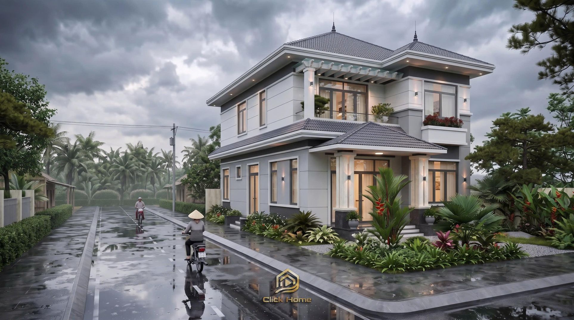 Thiết kế nhà mái Nhật 2 tầng phong cách hiện đại mang lại không gian sống đẳng cấp và cuốn hút tại Bắc Giang.