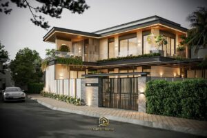 Mẫu villa 2 tầng mái Nhật hiện đại này được xây dựng theo phong cách tối giản, tập trung vào công năng sử dụng và trải nghiệm sống.